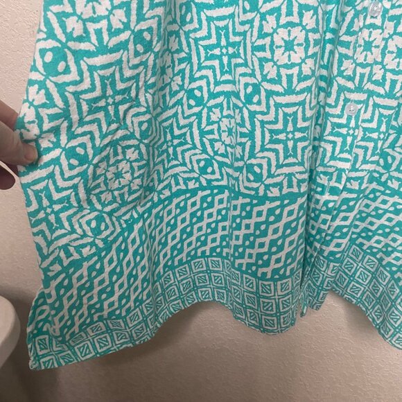 Jessica London Linen Blend Blouse Womens 30 W Plus Size Geometric Roll Tab Sleev - Picture 5 of 15